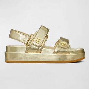 Tory Burch Kira sport Gold Sandal Logo Classic NWOB SIZE 9M